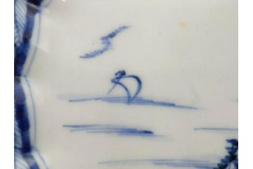 江戸期　古伊万里　染付　山水図　5.7寸　落ち着いた佇まいが魅力の中皿2枚セット(風景、和皿、和食器、なます皿、変形皿、五寸七分)(R-079574)