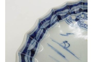 江戸期　古伊万里　染付　山水図　5.7寸　落ち着いた佇まいが魅力の中皿2枚セット(風景、和皿、和食器、なます皿、変形皿、五寸七分)(R-079574)