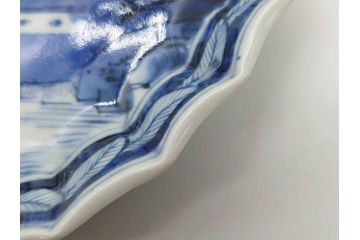 江戸期　古伊万里　染付　山水図　5.7寸　落ち着いた佇まいが魅力の中皿2枚セット(風景、和皿、和食器、なます皿、変形皿、五寸七分)(R-079574)