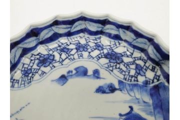 江戸期　古伊万里　染付　山水図　5.7寸　落ち着いた佇まいが魅力の中皿2枚セット(風景、和皿、和食器、なます皿、変形皿、五寸七分)(R-079574)