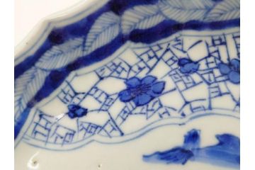 江戸期　古伊万里　染付　山水図　5.7寸　細部まで絵付けされた見事な中皿2枚セット(風景、和皿、和食器、なます皿、変形皿、五寸七分)(R-079575)
