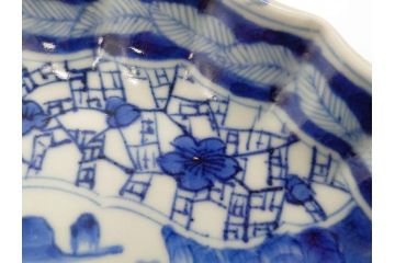 江戸期　古伊万里　染付　山水図　5.7寸　細部まで絵付けされた見事な中皿2枚セット(風景、和皿、和食器、なます皿、変形皿、五寸七分)(R-079575)