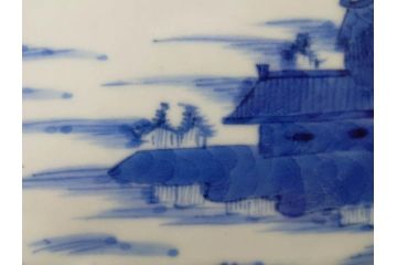 江戸期　古伊万里　染付　山水図　5.7寸　細部まで絵付けされた見事な中皿2枚セット(風景、和皿、和食器、なます皿、変形皿、五寸七分)(R-079575)