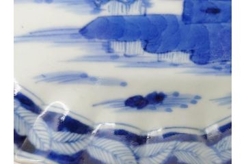江戸期　古伊万里　染付　山水図　5.7寸　細部まで絵付けされた見事な中皿2枚セット(風景、和皿、和食器、なます皿、変形皿、五寸七分)(R-079575)