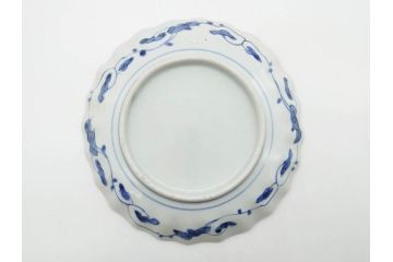 江戸期　古伊万里　染付　山水図　5.7寸　細部まで絵付けされた見事な中皿2枚セット(風景、和皿、和食器、なます皿、変形皿、五寸七分)(R-079575)