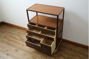 和製ビンテージ　美品!!　力峯作　総紫檀(シタン)材　内部桐(キリ)材　引き出し8杯付きで収納力も抜群の飾り棚　定価推定約60万円　(R-079588)