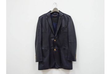 スペイン　LOEWE(ロエベ)　羊革　サイズ46　ラムレザージャケット(シープスキン、アウター、メンズ、男性、黒、ブラック、皮製品、裏地付き)(R-079598)