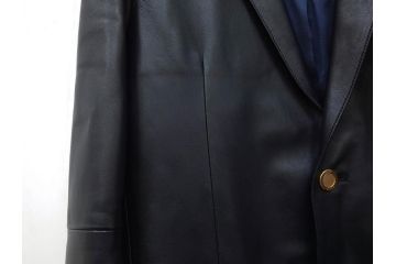 スペイン　LOEWE(ロエベ)　羊革　サイズ46　ラムレザージャケット(シープスキン、アウター、メンズ、男性、黒、ブラック、皮製品、裏地付き)(R-079598)