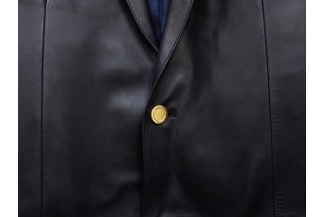 スペイン　LOEWE(ロエベ)　羊革　サイズ46　ラムレザージャケット(シープスキン、アウター、メンズ、男性、黒、ブラック、皮製品、裏地付き)(R-079598)