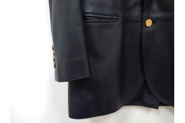 スペイン　LOEWE(ロエベ)　羊革　サイズ46　ラムレザージャケット(シープスキン、アウター、メンズ、男性、黒、ブラック、皮製品、裏地付き)(R-079598)