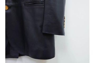 スペイン　LOEWE(ロエベ)　羊革　サイズ46　ラムレザージャケット(シープスキン、アウター、メンズ、男性、黒、ブラック、皮製品、裏地付き)(R-079598)