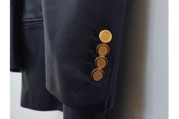 スペイン　LOEWE(ロエベ)　羊革　サイズ46　ラムレザージャケット(シープスキン、アウター、メンズ、男性、黒、ブラック、皮製品、裏地付き)(R-079598)