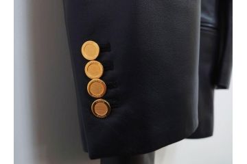 スペイン　LOEWE(ロエベ)　羊革　サイズ46　ラムレザージャケット(シープスキン、アウター、メンズ、男性、黒、ブラック、皮製品、裏地付き)(R-079598)