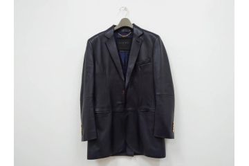 スペイン　LOEWE(ロエベ)　羊革　サイズ46　ラムレザージャケット(シープスキン、アウター、メンズ、男性、黒、ブラック、皮製品、裏地付き)(R-079598)