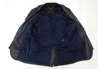 スペイン　LOEWE(ロエベ)　羊革　サイズ46　ラムレザージャケット(シープスキン、アウター、メンズ、男性、黒、ブラック、皮製品、裏地付き)(R-079598)