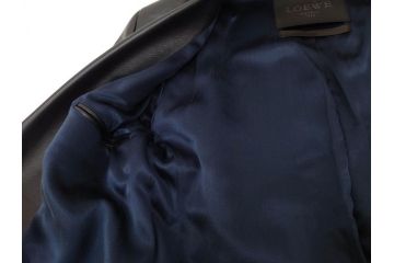 スペイン　LOEWE(ロエベ)　羊革　サイズ46　ラムレザージャケット(シープスキン、アウター、メンズ、男性、黒、ブラック、皮製品、裏地付き)(R-079598)
