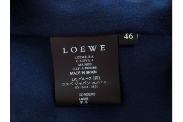 スペイン　LOEWE(ロエベ)　羊革　サイズ46　ラムレザージャケット(シープスキン、アウター、メンズ、男性、黒、ブラック、皮製品、裏地付き)(R-079598)