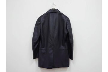 スペイン　LOEWE(ロエベ)　羊革　サイズ46　ラムレザージャケット(シープスキン、アウター、メンズ、男性、黒、ブラック、皮製品、裏地付き)(R-079598)