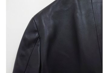 スペイン　LOEWE(ロエベ)　羊革　サイズ46　ラムレザージャケット(シープスキン、アウター、メンズ、男性、黒、ブラック、皮製品、裏地付き)(R-079598)