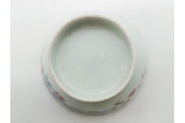 江戸期　古伊万里　染付　色絵　梅　約11cm　3.7寸　食卓を明るく彩る蓋付き茶碗4客セット(金彩、鳥、松、花十字、和食器、蓋茶碗、どんぶり、三寸七分)(R-079602)