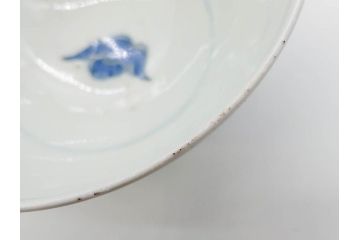 古玩　染付　約13cm　4.2寸　独創的な絵付けに惹かれる蓋付き茶碗3客セット(中国?、古伊万里、雲文、蓋茶碗、どんぶり、器、四寸二分)(R-079603)
