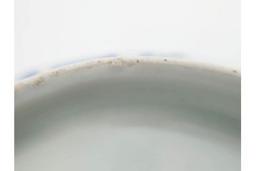 古玩　染付　約13cm　4.2寸　独創的な絵付けに惹かれる蓋付き茶碗3客セット(中国?、古伊万里、雲文、蓋茶碗、どんぶり、器、四寸二分)(R-079603)