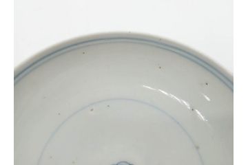 古玩　染付　約13cm　4.2寸　独創的な絵付けに惹かれる蓋付き茶碗3客セット(中国?、古伊万里、雲文、蓋茶碗、どんぶり、器、四寸二分)(R-079603)