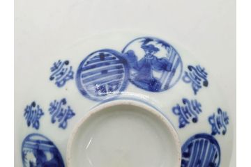 古伊万里　古玩　染付　窓絵　約13cm　4.1寸　丁寧に絵付けされた細かな模様が目を引く蓋付き茶碗2客セット(中国?、人物、壽、寿、蓋茶碗、和食器、どんぶり、四寸一分)(R-079604)