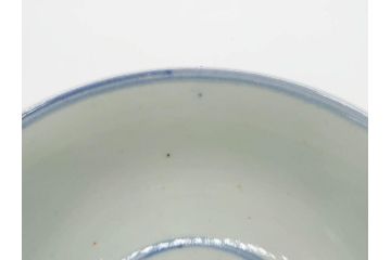 古伊万里　古玩　染付　窓絵　約12cm　4寸　緻密な絵付けから匠の美技を感じる蓋付き茶碗2客セット(中国?、人物、壽、寿、蓋茶碗、和食器、どんぶり、四寸)(R-079605)