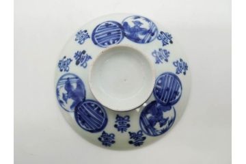 古伊万里　古玩　染付　窓絵　約12cm　4寸　緻密な絵付けから匠の美技を感じる蓋付き茶碗2客セット(中国?、人物、壽、寿、蓋茶碗、和食器、どんぶり、四寸)(R-079605)