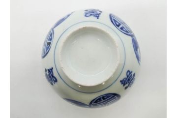 古伊万里　古玩　染付　窓絵　約12cm　4寸　緻密な絵付けから匠の美技を感じる蓋付き茶碗2客セット(中国?、人物、壽、寿、蓋茶碗、和食器、どんぶり、四寸)(R-079605)