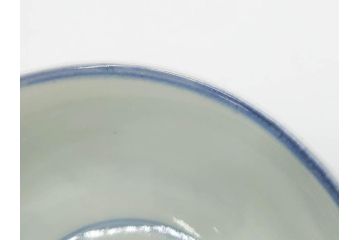 古伊万里　古玩　染付　窓絵　約12cm　4寸　深い味わいを感じる蓋付き茶碗3客セット(中国?、人物、壽、寿、蓋茶碗、和食器、どんぶり、四寸)(R-079606)
