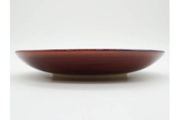 十代 大樋長左衛門(年朗)　大樋焼　亀甲紋　飴釉　約21cm　6.9寸　艶やかさが魅力的な中皿(和食器、和皿、共箱付き、裏印、六寸九分)(R-079607)