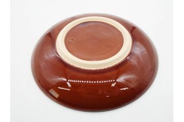十代 大樋長左衛門(年朗)　大樋焼　亀甲紋　飴釉　約21cm　6.9寸　艶やかさが魅力的な中皿(和食器、和皿、共箱付き、裏印、六寸九分)(R-079607)