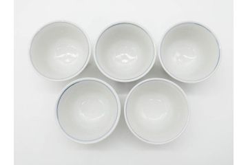 山田義明(号龍山)　九谷焼　花鳥図　約9cm　2.8寸　豊かな色彩が美しい汲出碗5客セット(牡丹、ぼたん、茶器、煎茶道具、湯のみ、湯呑み、共箱付き、和食器、裏印、二寸八分)(R-079610)