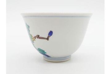 山田義明(号龍山)　九谷焼　花鳥図　約9cm　2.8寸　豊かな色彩が美しい汲出碗5客セット(牡丹、ぼたん、茶器、煎茶道具、湯のみ、湯呑み、共箱付き、和食器、裏印、二寸八分)(R-079610)