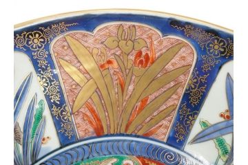 江戸期　古伊万里　染付　色絵　花菖蒲　約48cm　1尺5寸　煌びやかで優雅な大皿(花しょうぶ、花唐草模様、金彩、尺皿、和食器、和皿、一尺五寸)(R-079611)