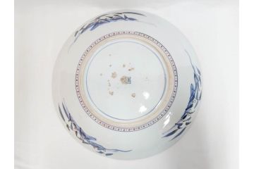 江戸期　古伊万里　染付　色絵　花菖蒲　約48cm　1尺5寸　煌びやかで優雅な大皿(花しょうぶ、花唐草模様、金彩、尺皿、和食器、和皿、一尺五寸)(R-079611)
