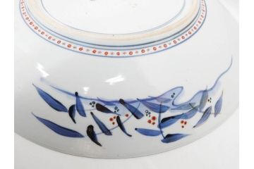 江戸期　古伊万里　染付　色絵　花菖蒲　約48cm　1尺5寸　煌びやかで優雅な大皿(花しょうぶ、花唐草模様、金彩、尺皿、和食器、和皿、一尺五寸)(R-079611)