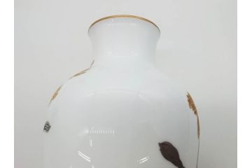 大倉陶園(OKURA、OAC)　金蝕カトレア 高さ 約27cm/ブルーローズ 高さ 約15cm　気品漂う花瓶2点セット(バラ、薔薇、金彩、花生け、花器、花入、フラワーベース、白磁)(R-079613)