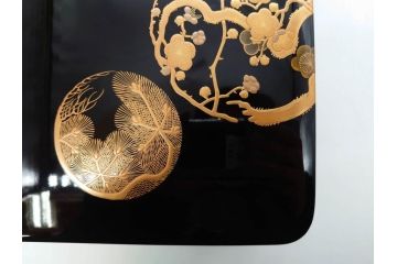 大正〜昭和初期　金蒔絵　松竹梅　雅な佇まいの文箱(木製、硯箱、小物入れ、漆器、手許箱、書道具)(R-079615)