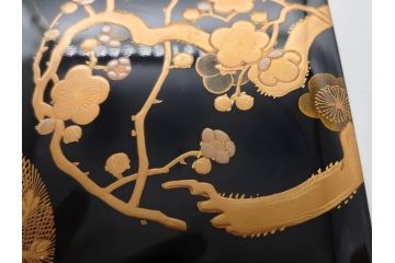 大正〜昭和初期　金蒔絵　松竹梅　雅な佇まいの文箱(木製、硯箱、小物入れ、漆器、手許箱、書道具)(R-079615)