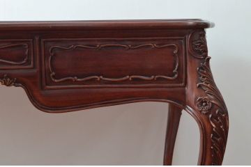 中古　高級品!!　アメリカブランド家具　ジョージアンレーン社(GEORGIAN LANE)　美しい彫刻と猫脚の大きなレザートッププレジデントデスク(在宅ワーク用、テーブル、在宅用)(R-079617)