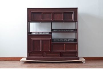 和製ビンテージ　花梨(カリン)材　落ち着きのある色味が和モダンテイストのお部屋ピッタリな茶棚(飾り棚、違い棚、収納棚、戸棚、ヴィンテージ)(R-079618)