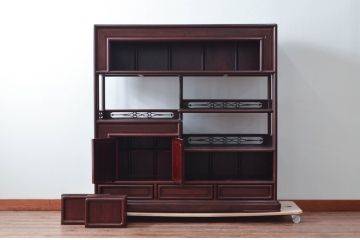 和製ビンテージ　花梨(カリン)材　落ち着きのある色味が和モダンテイストのお部屋ピッタリな茶棚(飾り棚、違い棚、収納棚、戸棚、ヴィンテージ)(R-079618)