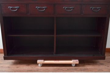 中古　美品　格子デザインが凛とした和を演出する二段重ね水屋箪笥(食器棚、戸棚、収納棚、キャビネット)(R-079620)