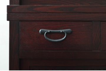 中古　美品　格子デザインが凛とした和を演出する二段重ね水屋箪笥(食器棚、戸棚、収納棚、キャビネット)(R-079620)