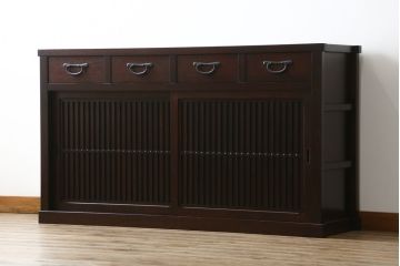中古　美品　格子デザインが凛とした和を演出する水屋箪笥サイドボード(食器棚、戸棚、収納棚、サイドキャビネット)(R-079622)
