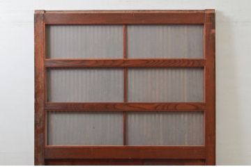 アンティーク建具　総欅(ケヤキ)材　堂々とした佇まいが存在感を放つガラス入り格子蔵戸1枚(玄関戸、格子戸、引き戸)(R-079630)