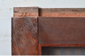 アンティーク建具　総欅(ケヤキ)材　堂々とした佇まいが存在感を放つガラス入り格子蔵戸1枚(玄関戸、格子戸、引き戸)(R-079630)
